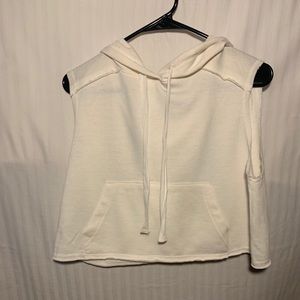 Sleeveless White Cropped Hoodie